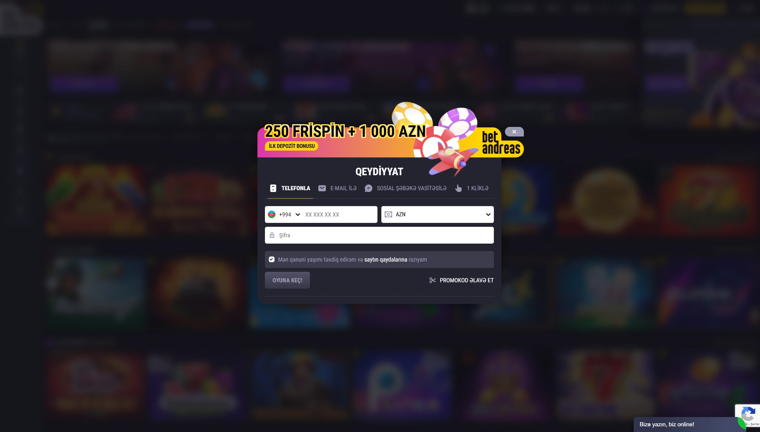 Betandreas platformasında yeni hesabın yaradılması